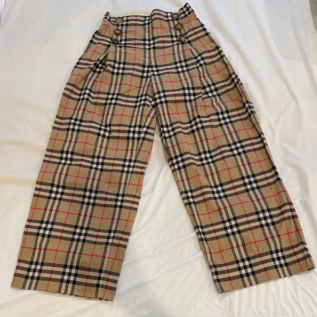 Girls Burberry Beige Black Red Plaid Kids Wide-Leg Pants